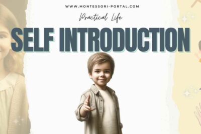 Child introducing himself in Montessori Practical Life activity.